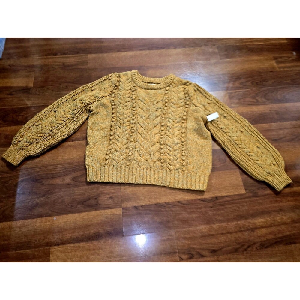 GOODTHREADS Camel Mustad Chunky Cable Knit Crew Neck Sweater Preppy Academia Y2K
